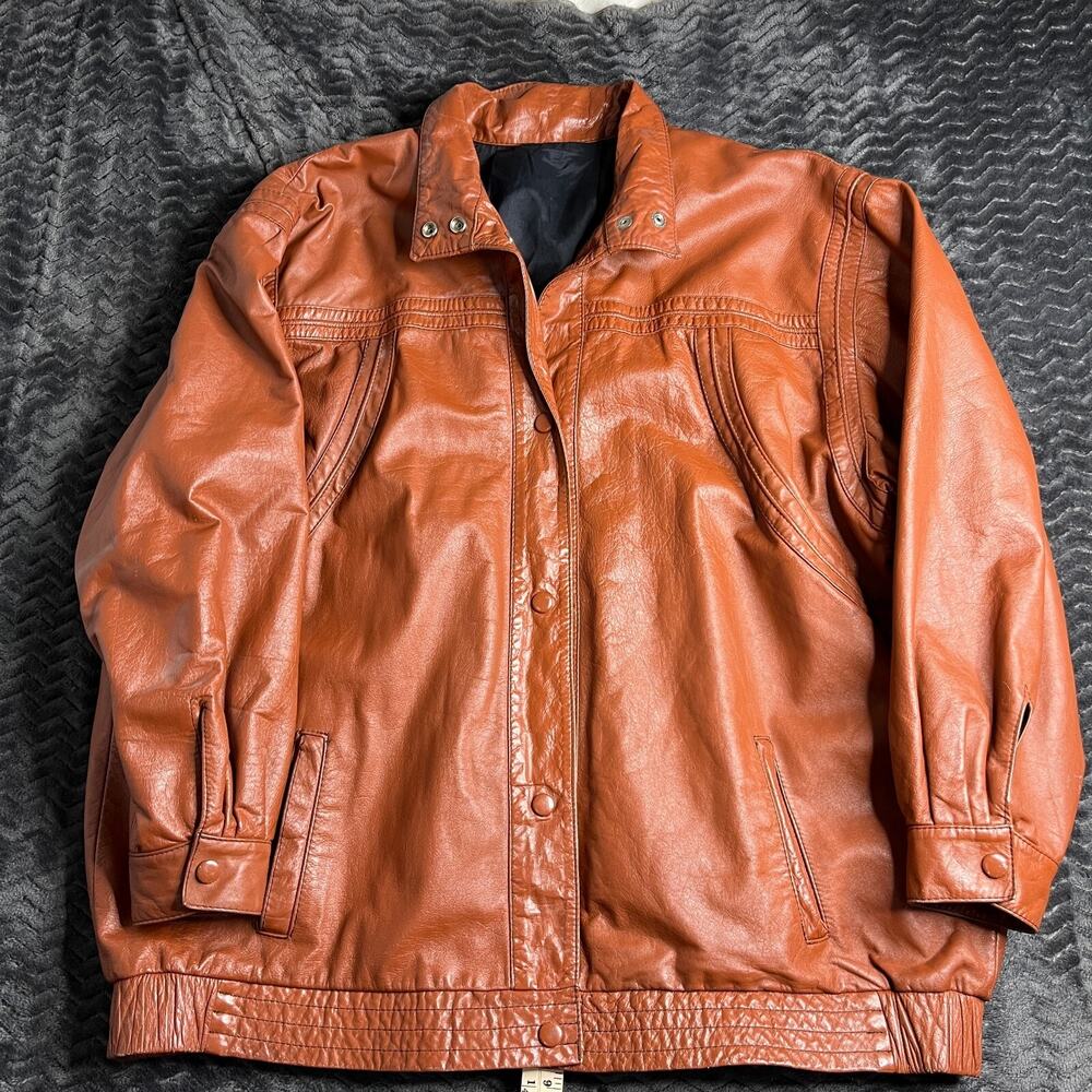 Faux Leather Brown Camel Jacket bomber men Size XL